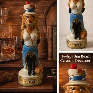 Vintage Jim Bean Fox Ceramic Bourbon Decanter Beam 100 Kentucky Collectible